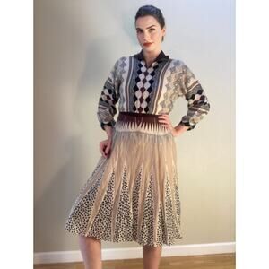 Vintage 1970s Dress Unmarked Mixed Print Tribal Cottage Core ~ Funky & Fabulous